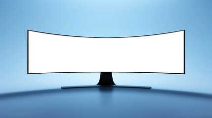 Mockup of ultra-wide curved monitor with blue background, AI-generative