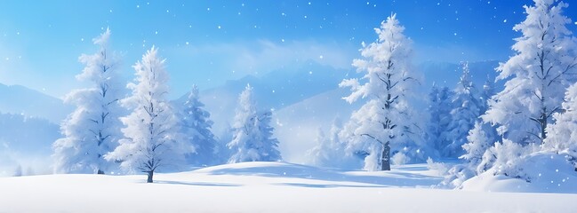 winter background of snow and frost with landscape of forest, abstract background illustration