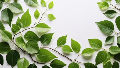 Obraz premium Green leaves and vines with white background, minimal style with text space