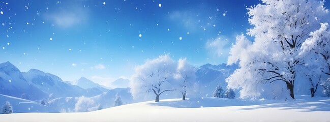 winter background of snow and frost with landscape of forest, abstract background illustration