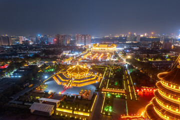 Illuminated Cityscape with Traditional Architecture