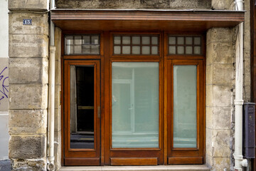 vintage french boutique storefront , facade mockup