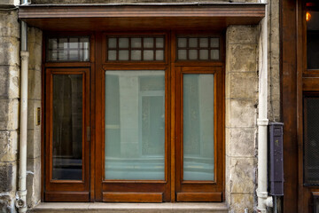 vintage french boutique storefront , facade mockup
