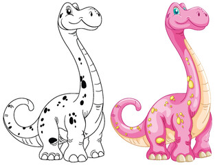 Two dinosaurs, one colored, one black-and-white