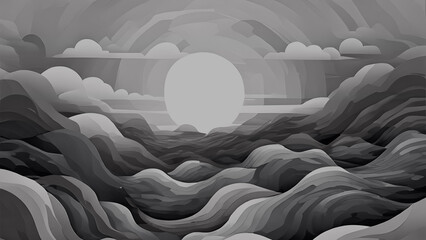 Obraz premium Elegant Grey Color Abstract Wave Design with a Dark Swiss Background for Versatile Graphic Applications. Sophisticated Grey Abstract Art Featuring Wave Patterns on a Dark Swiss Background for Graphic
