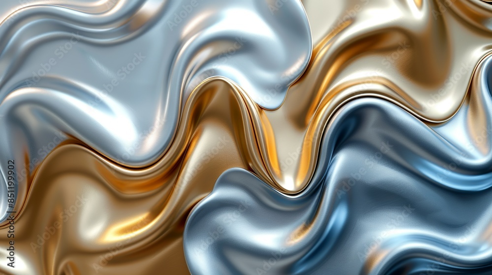 Poster An abstract background featuring a seamless blend of silver and gold liquid metals, swirling together in a dance of opulence and luxury, creating a captivating visual texture. Abstract Backgrounds - Posters