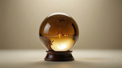 Glass Orb with Golden Liquid and Light.