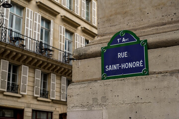 typical Parisian treet name sign , Rue Saint Honoré