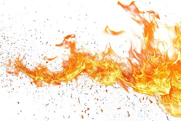 Dynamic Flames and Sparks on White Background