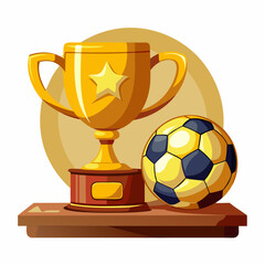 Realistic golden trophy Cup with gold ball. Vector Illustration 
