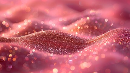 An abstract pattern of glittery gold dust on a soft pink background, evoking a sense of glamour and luxury. The sparkle and color contrast make for an eye-catching, elegant visual. Abstract