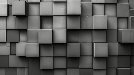 Fototapeta premium A modern abstract background with a grid of squares in various shades of gray, some with subtle shadows and others with bright accents, creating a 3D illusion and depth. Abstract Backgrounds