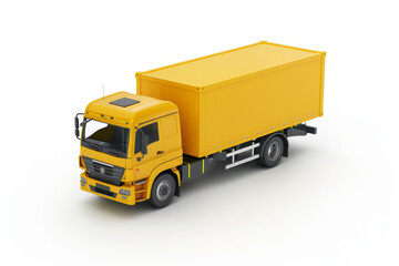 isometric view of yellow commercial truck with cargo box isolated on white background