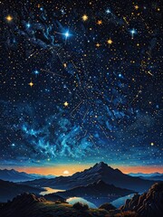 Fototapeta premium Night Sky With Mountains and Stars.