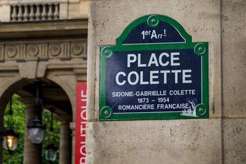 Fototapeta premium Typical street name signs form Paris, Place Colette