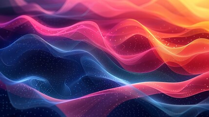 Fototapeta premium An abstract background with a vibrant gradient of colors transitioning from deep blue to bright pink, overlaid with a pattern of intersecting lines and circles that create a sense of movement and