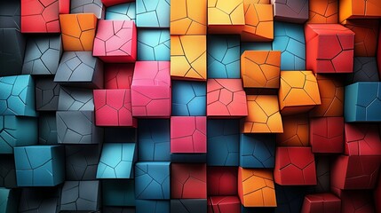 A playful abstract background with a mix of irregular polygons in bright, contrasting colors, arranged in a random, overlapping pattern that evokes a sense of spontaneity and creativity. Abstract