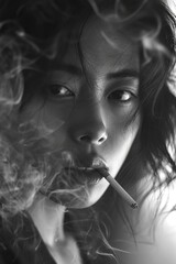 Fototapeta premium black and white cinematic close-up portrait of Asian Women