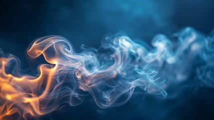 Close-up of smoke tendrils curling upwards in a sinuous dance, lit from below to enhance their delicate, ethereal appearance. Abstract Backgrounds Illustration, Minimalism,