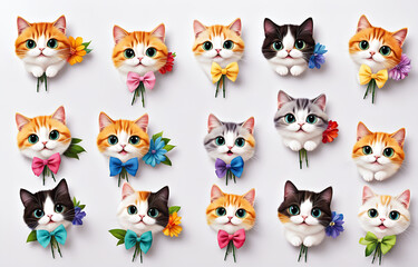 Obraz premium Cartoon cat wearing hats and necklaces ，Duoge Comics. Multi grid emoticons, multiple animal avatars and expressions