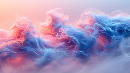 Obraz premium An ethereal swirl of colored smoke, blending shades of blue and pink as it disperses against a neutral backdrop, creating a sense of movement. Abstract Backgrounds Illustration, Minimalism,