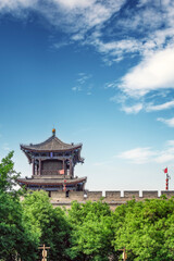 Naklejka premium Ancient Chinese Fortress Against Blue Sky