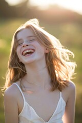 Fototapeta premium portrait of a sweet woman blonde laughing joyfully
