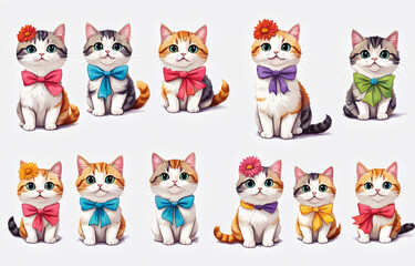  Cartoon cat wearing hats and necklaces
，Duoge Comics. Multi grid emoticons, multiple animal avatars and expressions