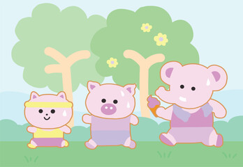 Friends running together.