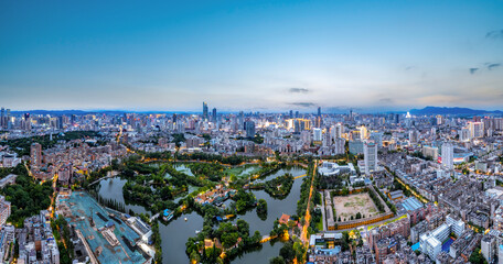 Vibrant Cityscape Aerial View at Dusk