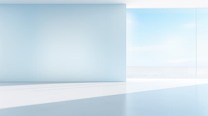 Empty white room with sky and wall