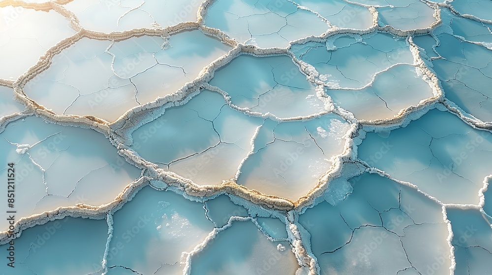 Wall mural abstract aerial view of a salt flat, where the natural patterns created by the drying process form a