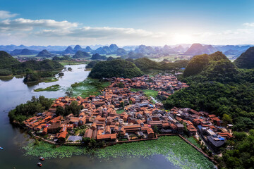 Picturesque Aerial View of Mountainside Village