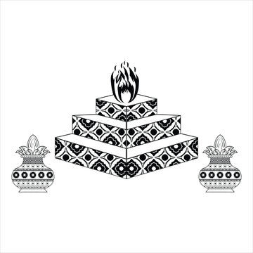 black and white tiered altar with flames