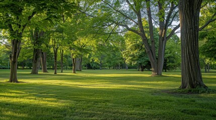 Obraz premium Arboretum Wide view of the arboretum with mature trees, soft green and blue