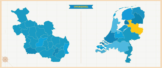 Fototapeta premium A Map highlighting Overijssel in the Netherlands Map, Overijssel and Netherlands modern map with Colorful Hi detailed Vector, geographical borders