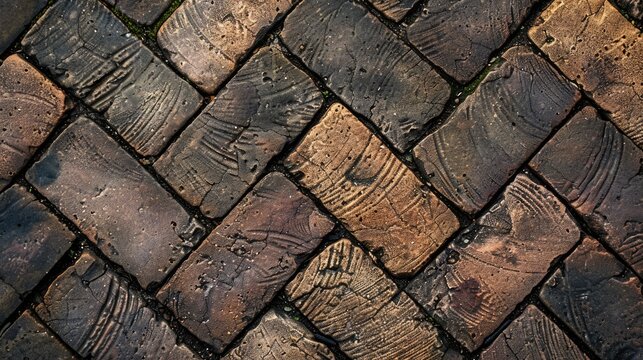 Texture background of footpath bricks with worm like patterns