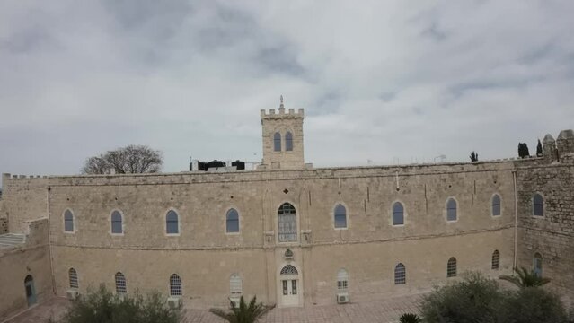 Aerial FPV video over Beit Jamal Catholic Monastery, Israel The landmark is located near Beit Shemes