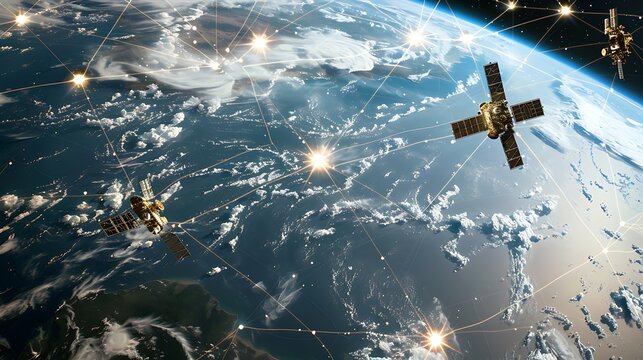 Captivating Image of Satellites Orbiting Earth, Showcasing Advanced Global Communications Network and Satellite Technology in Space