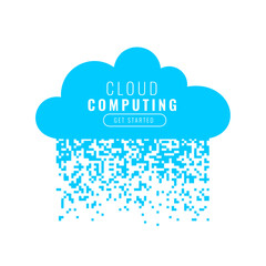 digital tech cloud computing background in pixel art concept