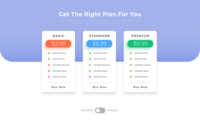 pricing or subscription plan chart template for business presentation