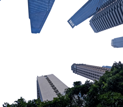 A stunning view of a skyscraper against a clear blue sky, captured from a low angle, showcasing the architectural magnificence and modern urban design.