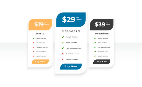 three category pricing checklist layout for choose best plan