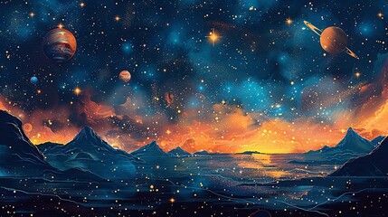 An abstract background with hand-drawn constellations and celestial bodies, inviting viewers to reflect on the vastness of the universe. Abstract Backgrounds Illustration, Minimalism,