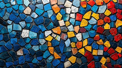 Colorful mosaic of fragmented shapes in primary colors like blue, red, and yellow, forming a playful and vibrant abstract pattern full of life and movement. Abstract Backgrounds Illustration,