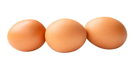 Front view of brown chicken eggs in stack isolated with clipping path in png file format