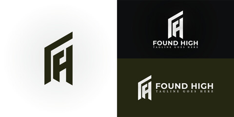 Abstract initial letters FH or HF logo in deep green color isolated on multiple background colors. The logo is suitable for architectural photographer logo vector design illustration inspiration