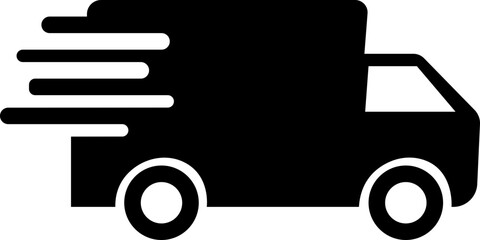 Fototapeta premium Fast moving shipping delivery truck fill vector icon for transportation app and websites isolated on transparent background. Service truck, road transport symbol. Track and trace processing status.