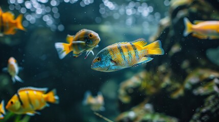 Naklejka premium Colorful Fish Swimming in an Aquarium