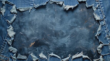 Ripped blue jeans frame with space for text